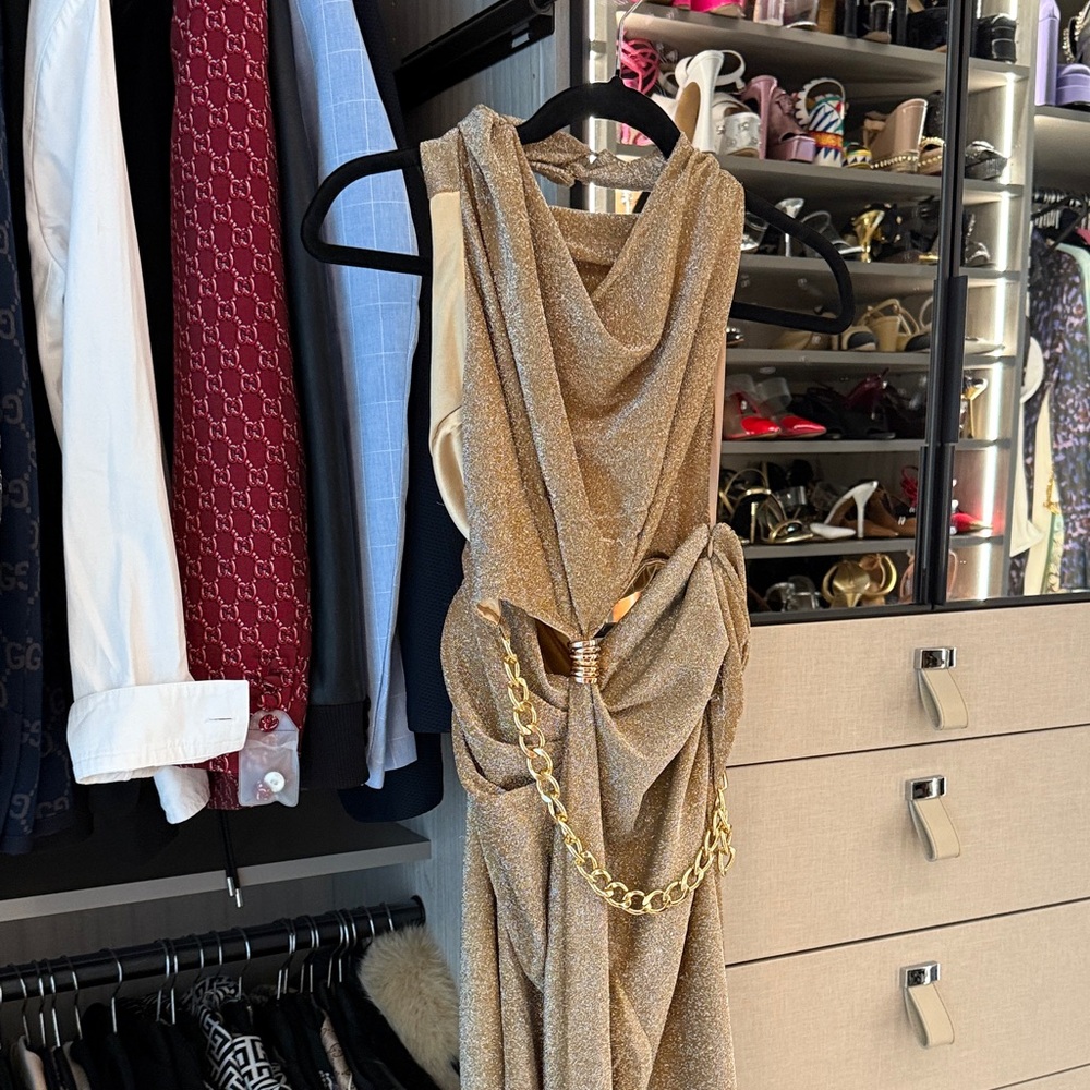 Glamorous Gold Chain-Accent Backless Dress - Picture 3 of 7